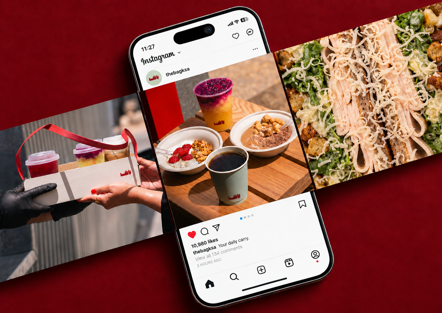 bag. Instagram campaign on a phone